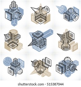 Collection of vector abstract different dimensional geometric shapes.