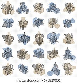 Collection of vector abstract different dimensional geometric shapes.