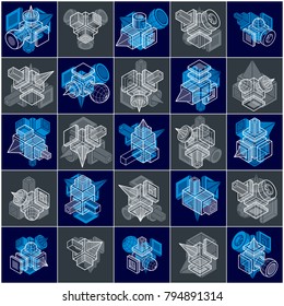 Collection of vector abstract different dimensional geometric shapes.