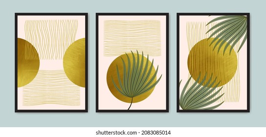 collection of vector abstract gold shapes with abstract line art for background, cover, wallpaper, print, card, wall decor