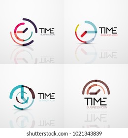 Collection of vector abstract logo ideas, time concepts or clock business icon set. Creative logotype design templates