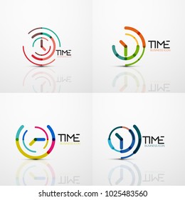 Collection of vector abstract logo ideas, time concepts or clock business icon set. Creative logotype design templates