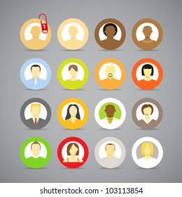 Colección de iconos de cuentas vectoriales de hombres y mujeres. Diferentes nacionalidades