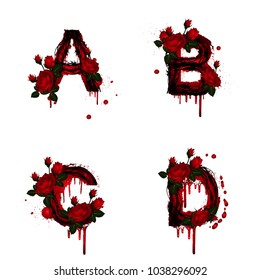 collection vector alphabet with rose flower. ABC concept type as logo. Typography design.
