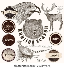 Collection vector animals and labels in vintage style for design