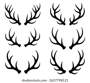 Collection of vector antler silhouettes for decorative design elements