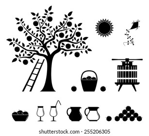 collection of vector apple harvest icons isolated on white background