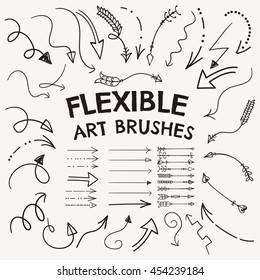 Collection of Vector Arrow Shaped Flexible Art Brushes. Set of  Hand Drawn Pointers. You can easily create the right shape or style of arrow, reshape and resize it.