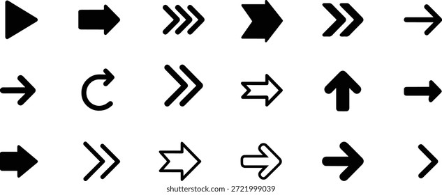 A collection of vector arrow silhouettes for design, directional icons in a bundle