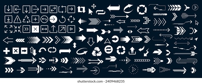 Colección de flechas vectoriales al estilo ciberpunk. HUD, elementos gráficos de la interfaz de usuario. Sci flechas futuristas, elementos para GUI, interfaz de usuario, diseño de VR