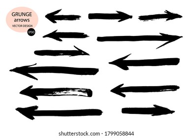 Collection of vector arrows.The drawn object of the brush.Arrows on a white background.Abstract hand-painted brush and stroke arrows.