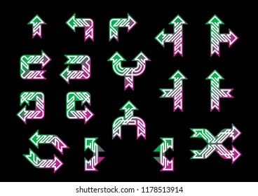 Collection of vector arrows in elegant style and bright colors