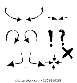 collection of vector arrows, free style, hand drawn on a white background