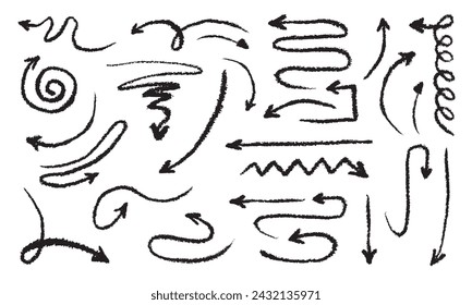 Collection of vector arrows line art drawing. Arrow. Cursor. Modern simple arrows. Isolated vector arrows hand drawn on white background