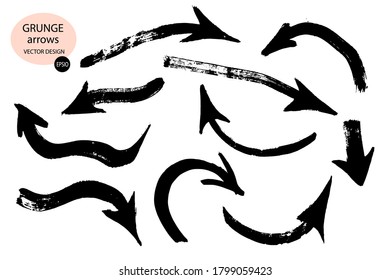 Collection of vector arrows.Arrows on a white background.The drawn object of the brush.Abstract hand-painted brush and stroke arrows.