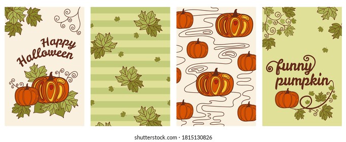 Collection of vector autumn cards. Background with pumpkins. Vector design for poster, flyer and web.