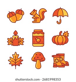 Collection of vector autumn icons and objects for design.