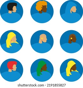 Collection of vector avatars for profile pictures. Women. Diversity of skin, religion and hair types. Women in business. Profiles of different women. 