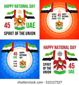 Collection vector backgrounds. Happy 45th National Day. Spirit of the Union. Flag United Arab Emirates.