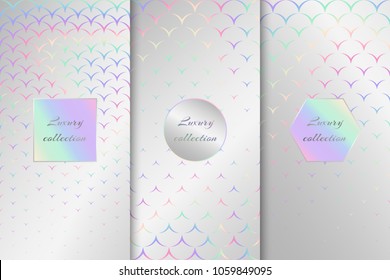Collection of vector backgrounds with holographic effect. Colorful backdrops with neon elements
