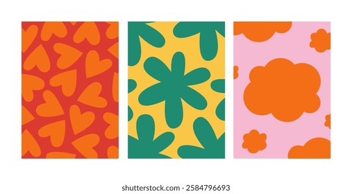 Collection of vector backgrounds with simple and fun patterns. Abstract colorful backgrounds for cards, posters, covers, banners or branding.