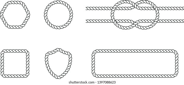 Collection of vector Badges made of a rope. Clean Rope Vector Badges