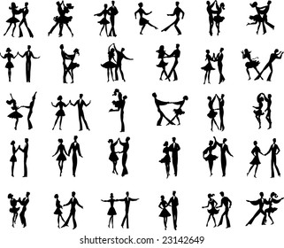 Collection of vector ballroom pair dancers silhouetes