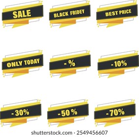 A collection of vector banners in black and yellow with texts that attract attention to promotions, discounts and sales.