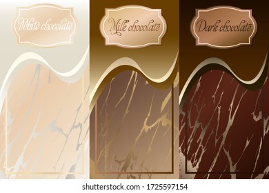 Collection of vector banners for chocolate.Vector banners for white, milk and black chocolate.