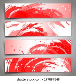 Collection of vector banners with red and white brush strokes and paint splashes. Abstract vector background. 