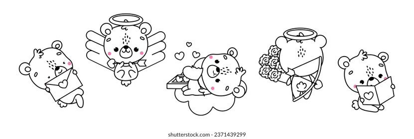 Collection of Vector Bear Outline Art. Set of Isolated Bear Coloring Page Illustration. Cute Vector Animals in Love for Coloring Book 