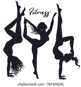 Collection of vector beautiful female silhouettes, fitness body shapes