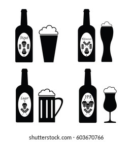 Collection of vector Beer glass and bottle. Icons and illustrations.