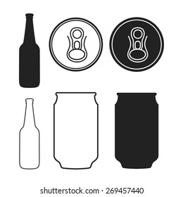 A Collection of Vector Beer Related Illustrations with a Bottle and a Can.