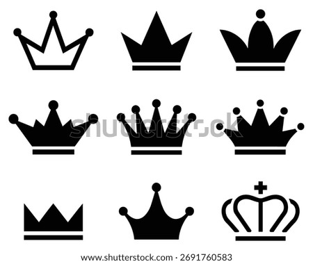 Collection of Vector Black Crown Icons 