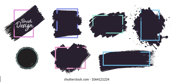 Collection of Vector black,  paint, ink brush stroke, line or texture with frame. Dirty artistic design element, box or background for text.