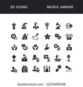Collection of vector black and white icons of music award in simple design for mobile concepts, web and applications. Set modern logos and pictograms.