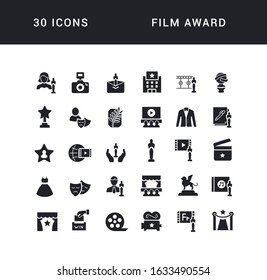 Collection of vector black and white icons of film award in simple design for mobile concepts, web and applications. Set modern logos and pictograms.