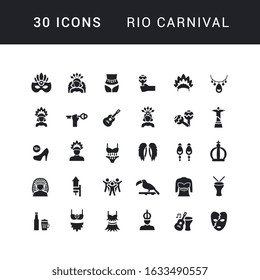 Collection of vector black and white icons of rio carnival in simple design for mobile concepts, web and applications. Set modern logos and pictograms.