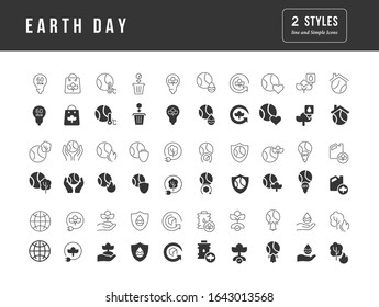 Collection of vector black and white icons of Earth day in simple design for mobile concepts, web and applications. Set modern logos and pictograms.