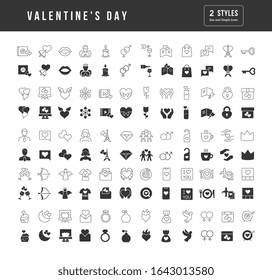 Collection of vector black and white icons of Valentine's day in simple design for mobile concepts, web and applications. Set modern logos and pictograms.