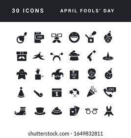 Collection of vector black and white icons of april fool's day in simple design for mobile concepts, web and applications. Set modern logos and pictograms.