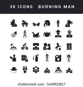 Collection of vector black and white icons of burning man in simple design for mobile concepts, web and applications. Set modern logos and pictograms.