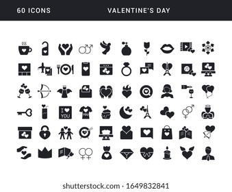 Colección de iconos vectoriales en blanco y negro del día de San Valentín en un diseño simple para conceptos móviles, web y aplicaciones. Establezca logotipos y pictogramas modernos.