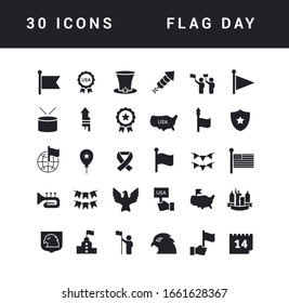 Collection of vector black and white icons of flag day in simple design for mobile concepts, web and applications. Set modern logos and pictograms.
