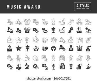 Collection of vector black and white icons of music award in simple design for mobile concepts, web and applications. Set modern logos and pictograms.