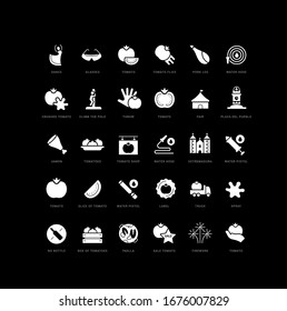 Collection of vector black and white icons of la tomatina in simple design for mobile concepts, web and applications. Set modern logos and pictograms.