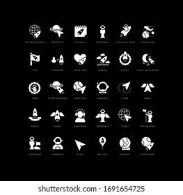 Collection of vector black and white icons of day of human space flight in simple design for mobile concepts, web and applications. Set modern logos and pictograms.