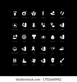 Colección de iconos vectoriales en blanco y negro del día mundial de la hemofilia en diseño simple para conceptos móviles, web y aplicaciones. Establezca logotipos y pictogramas modernos.
