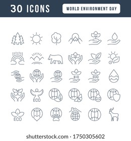 Collection of vector black and white icons of world environment day in simple design for mobile concepts, web and applications. Set modern logos and pictograms.